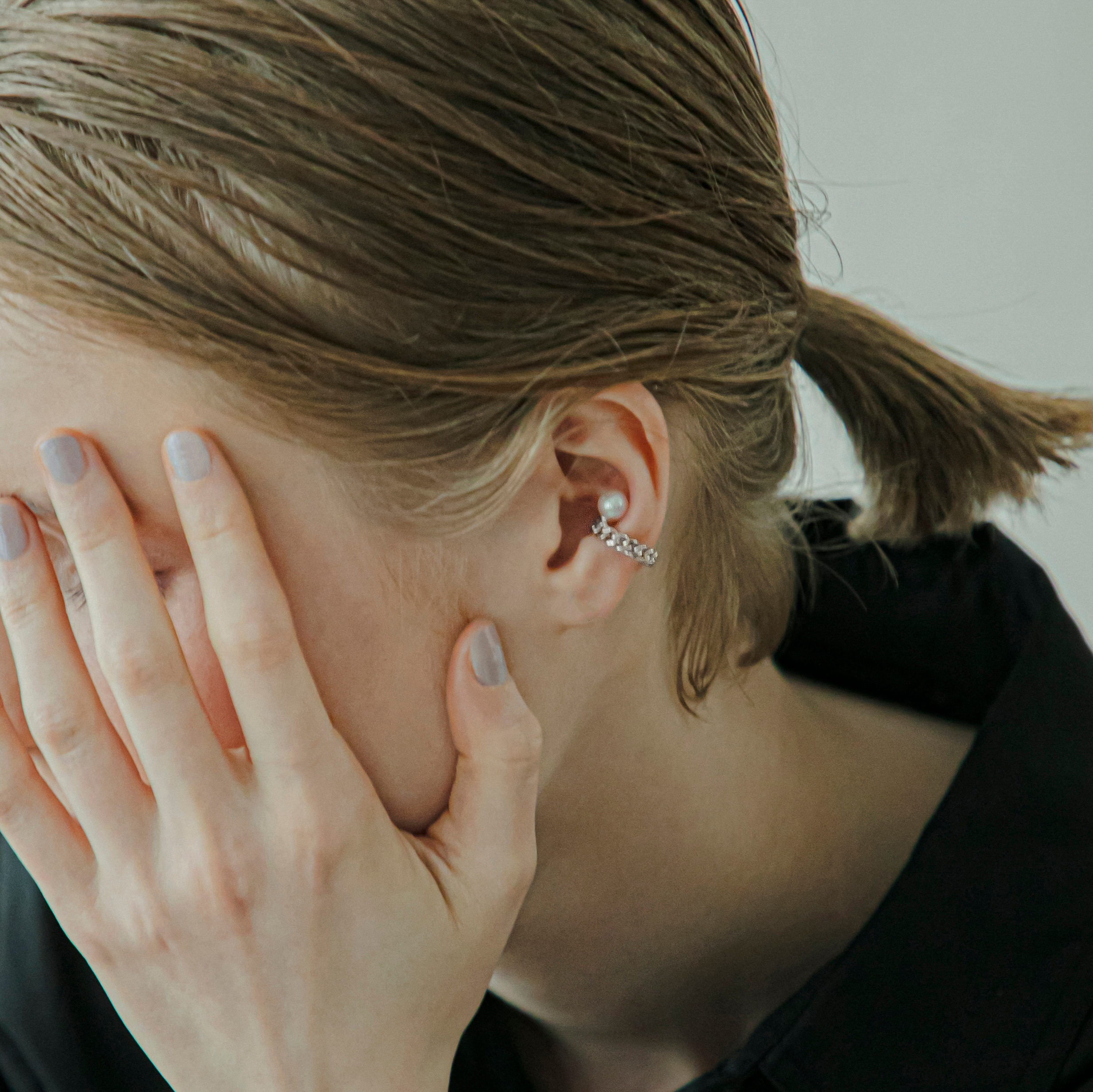 【link】カットチェーン＆パールイヤーカフ silver