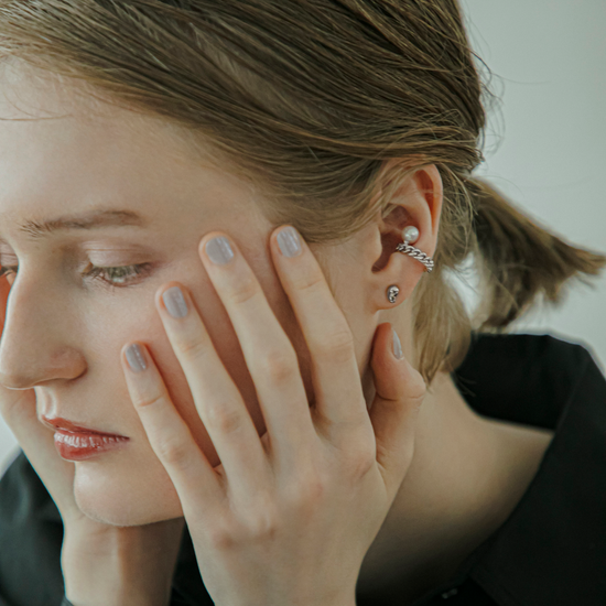 【link】カットチェーン＆パールイヤーカフ silver