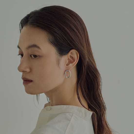 【haldom】オーバルサークルピアス silver