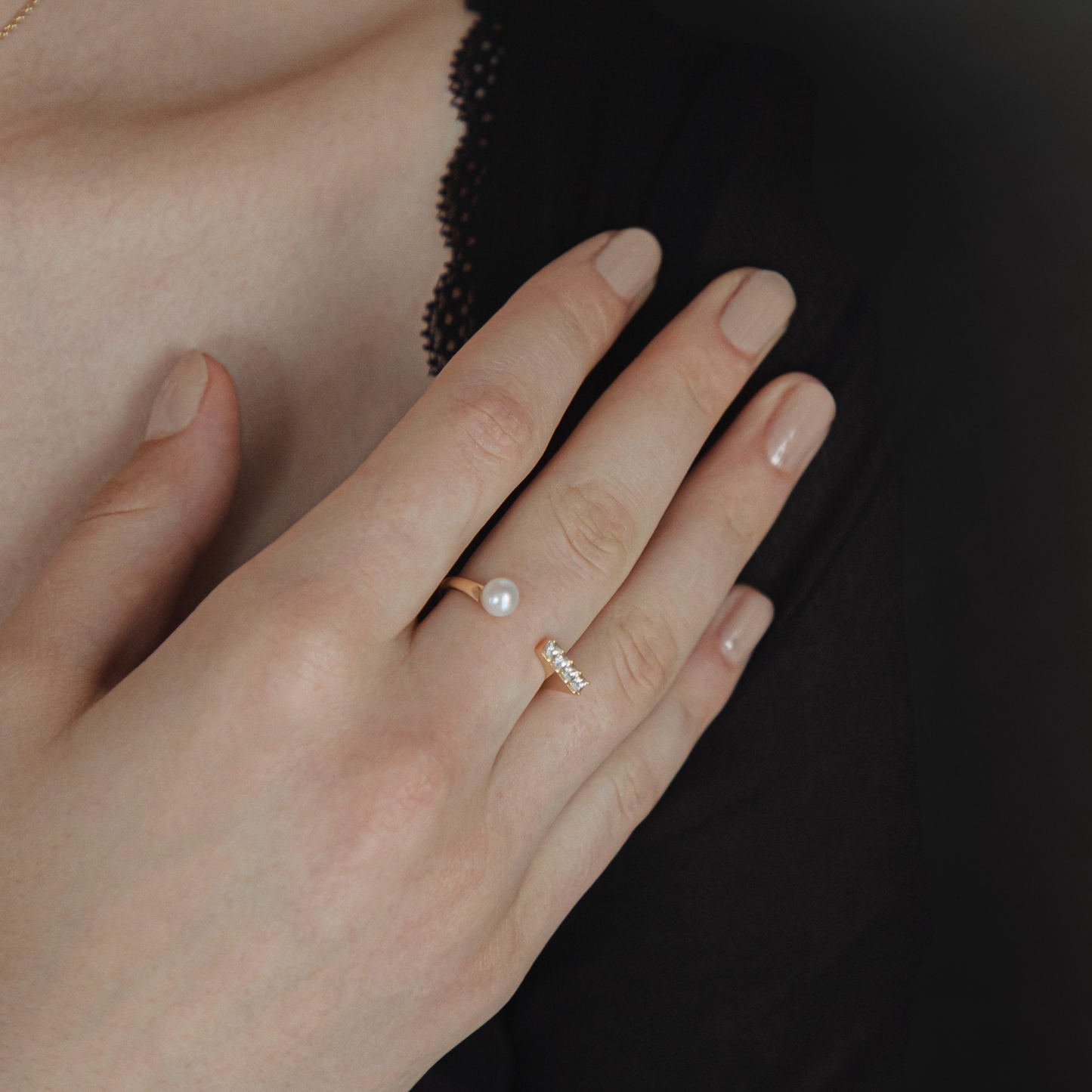 【Karin Takubo × h..】スクエアストーンメランジュリング gold