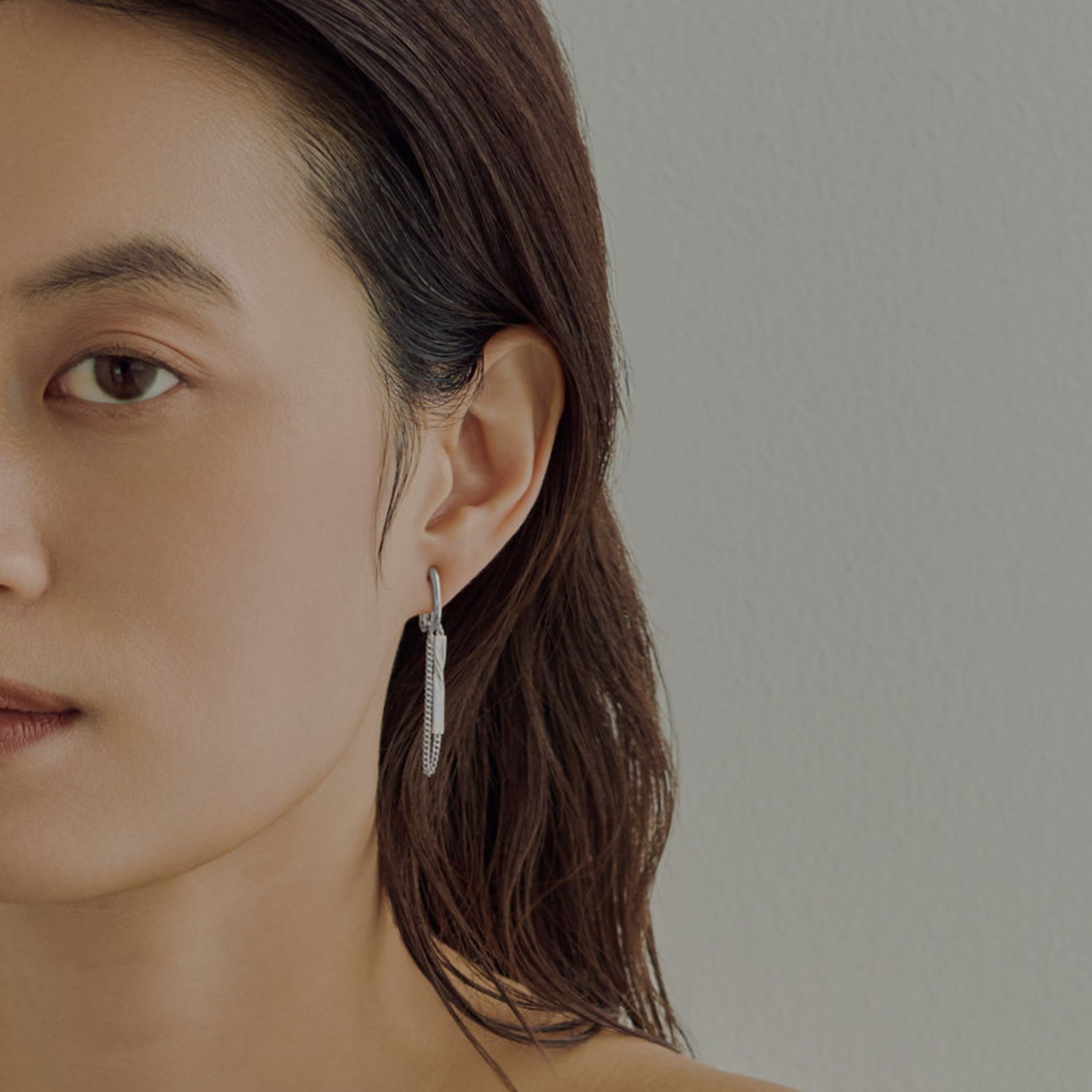 [breeze] Twisted bar and chain earrings silver