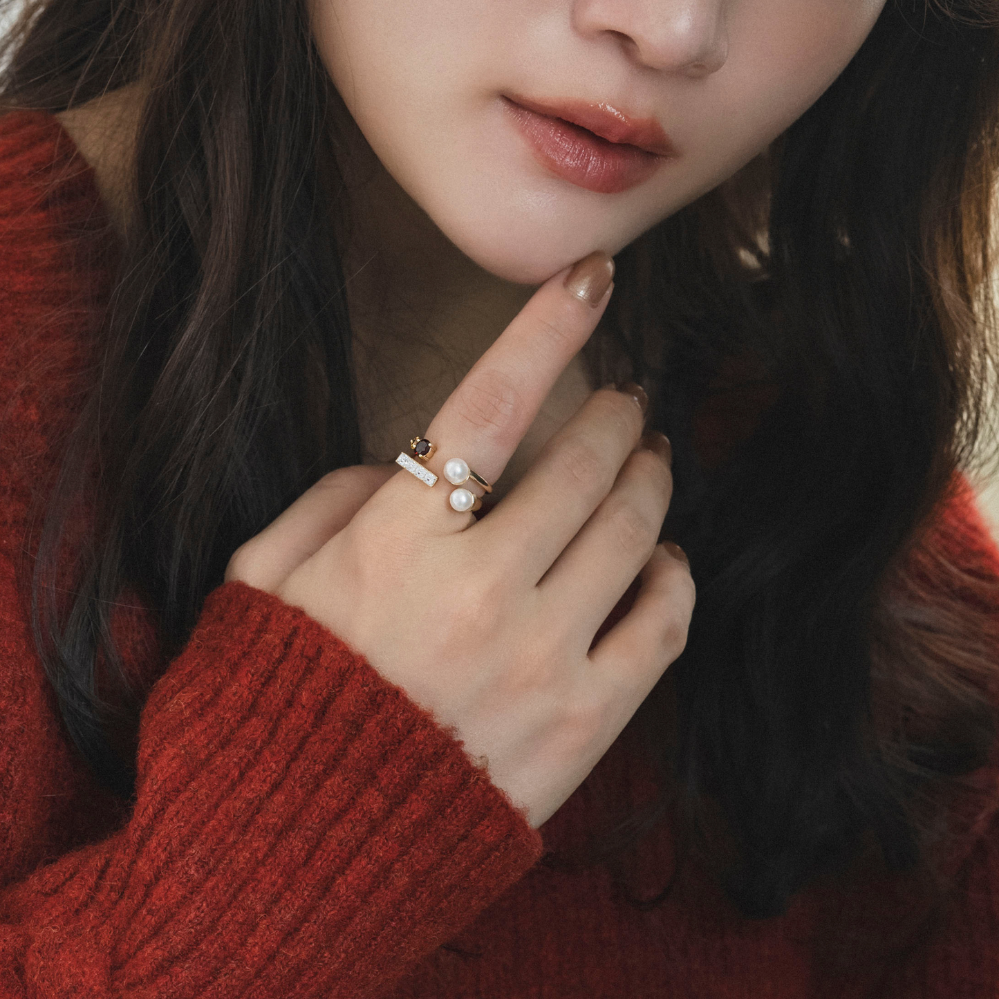 【Karin Takubo × h..】スクエアストーンメランジュリング gold