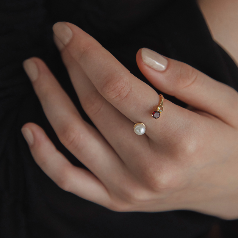 【Karin Takubo × h..】カラーストーンメランジュリング gold