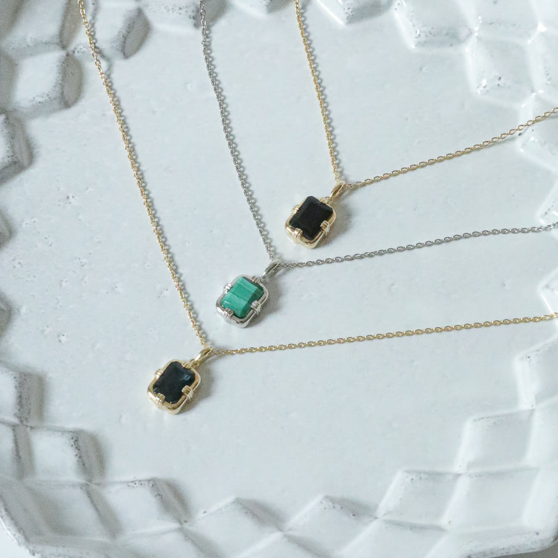 【nature】レクタングル天然石ネックレス gold