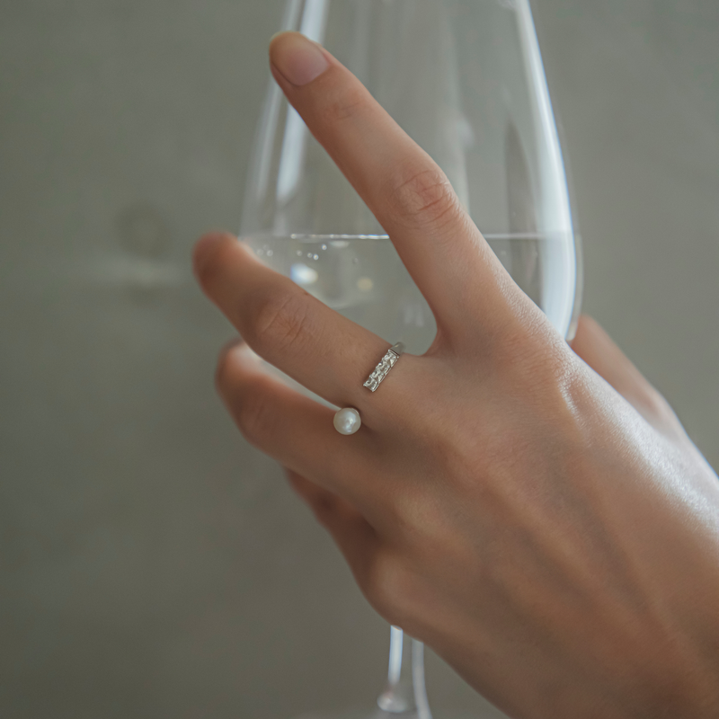 【Karin Takubo × h..】スクエアストーンメランジュリング silver