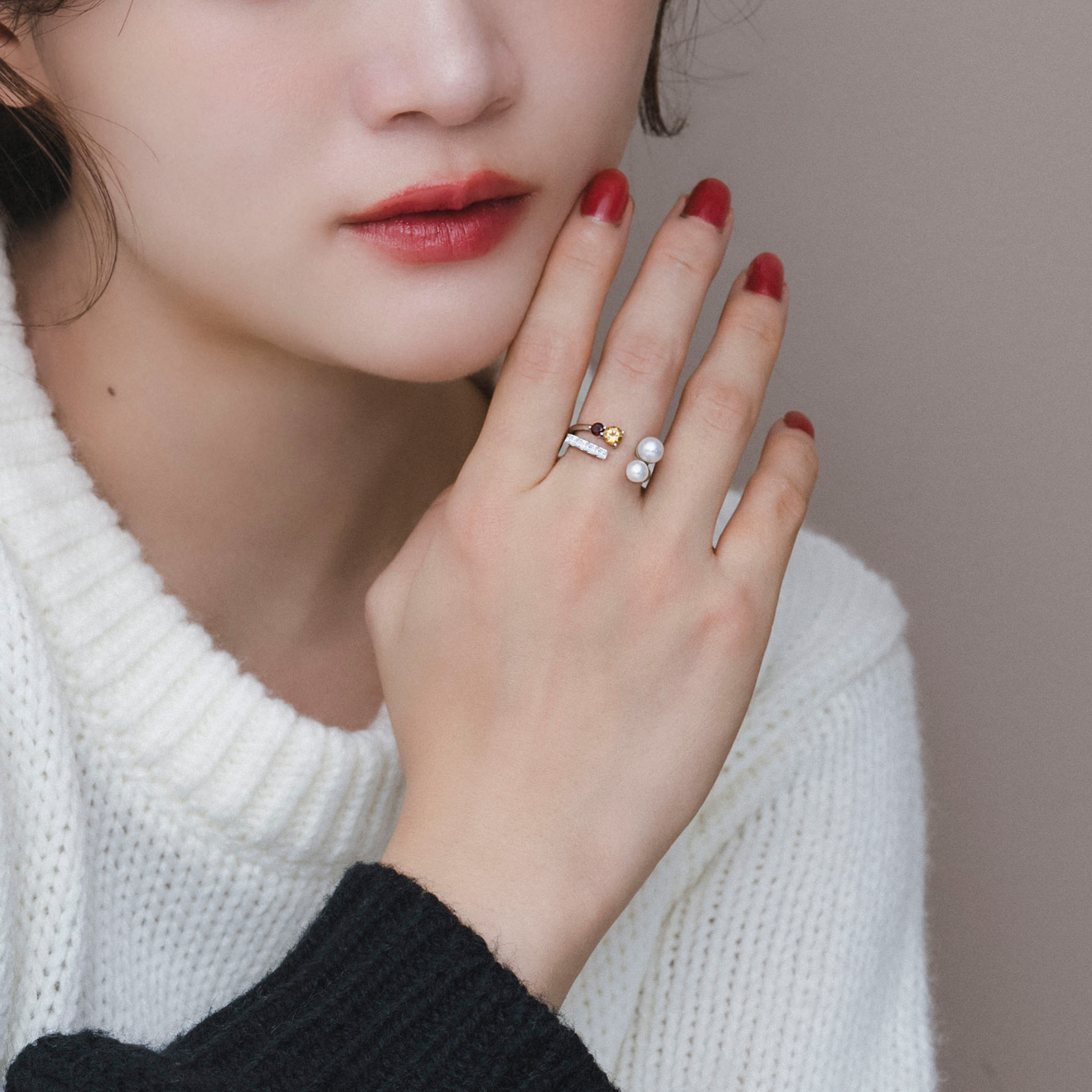 【Karin Takubo × h..】スクエアストーンメランジュリング silver