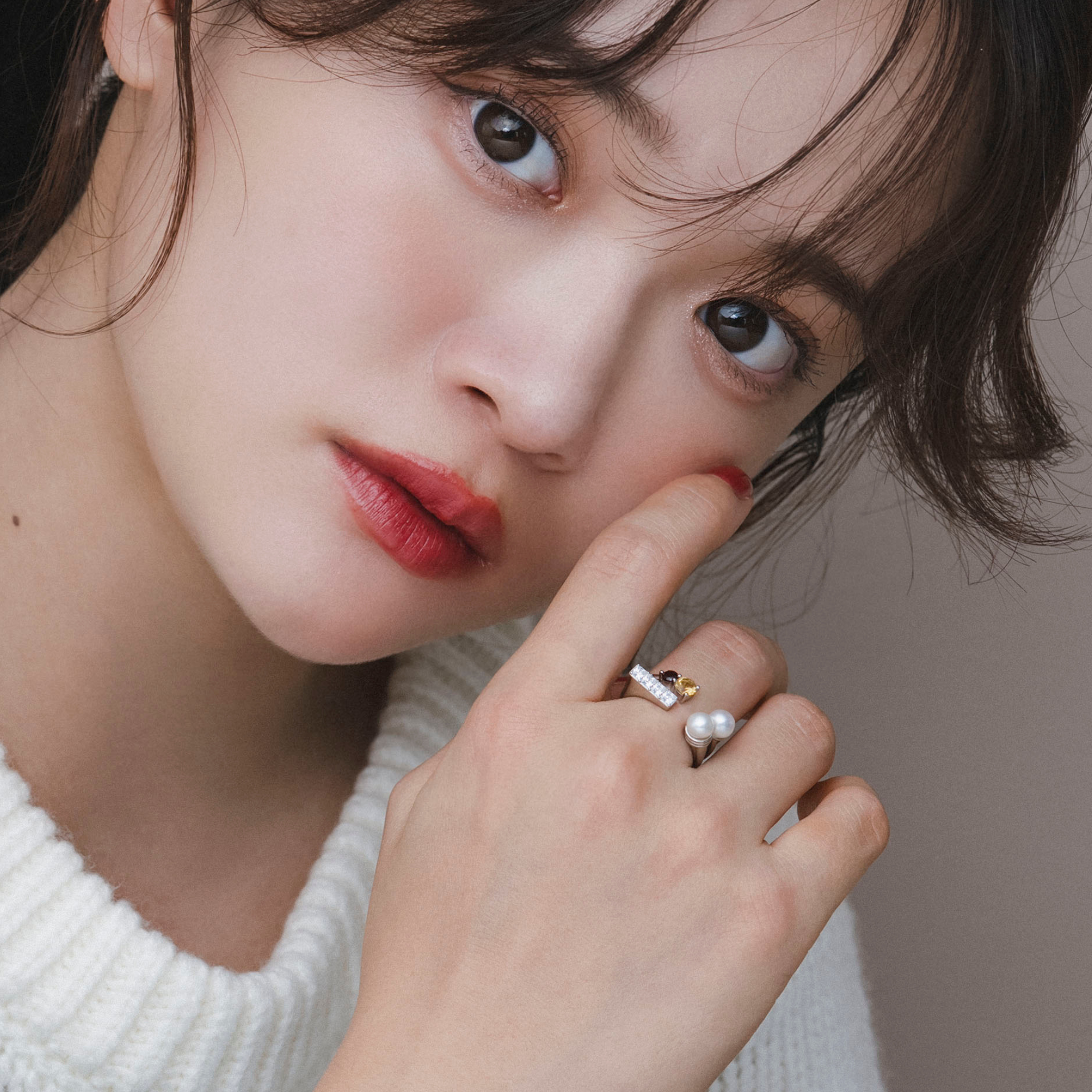 【Karin Takubo × h..】スクエアストーンメランジュリング silver