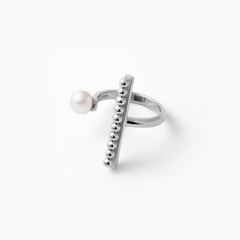 [bubble] Bar &amp; pearl free size ring silver