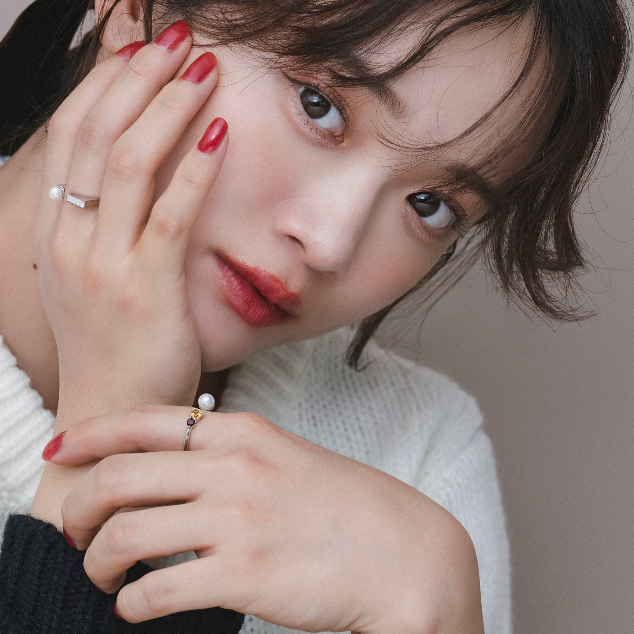 【Karin Takubo × h..】スクエアストーンメランジュリング silver