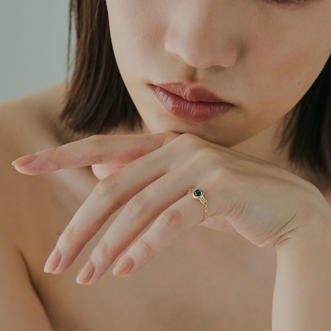 【glint】天然石チェーンフリーサイズリングφ4.0㎜ gold