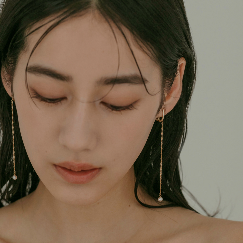 【link】プチパール＆エクレアチェーンイヤリング gold