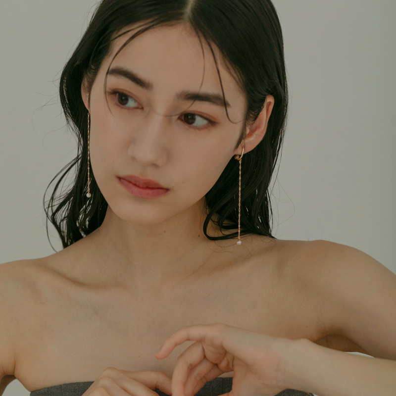 【link】プチパール＆エクレアチェーンイヤリング gold