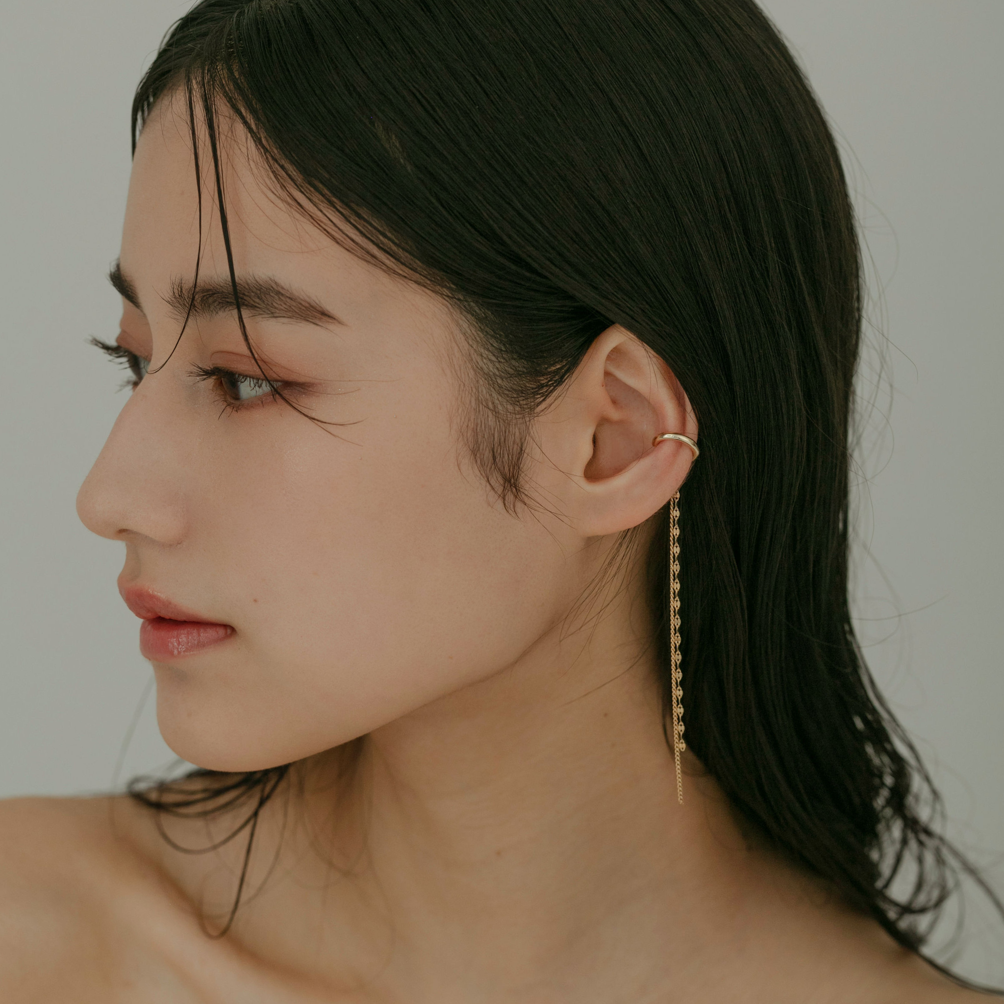 【link】ロングダブルチェーンイヤーカフ gold