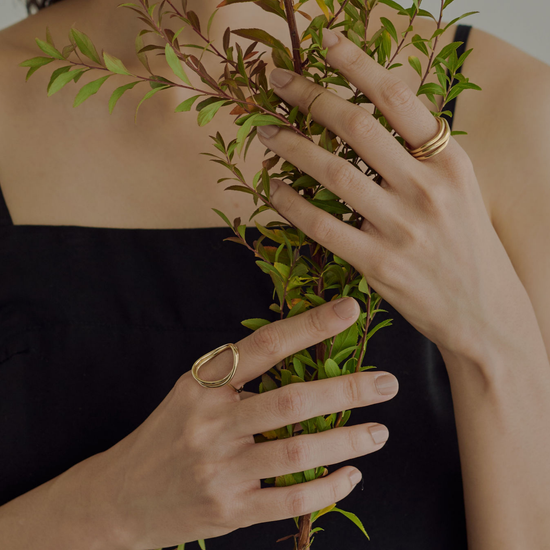 [harbinger] Oval double line ring gold