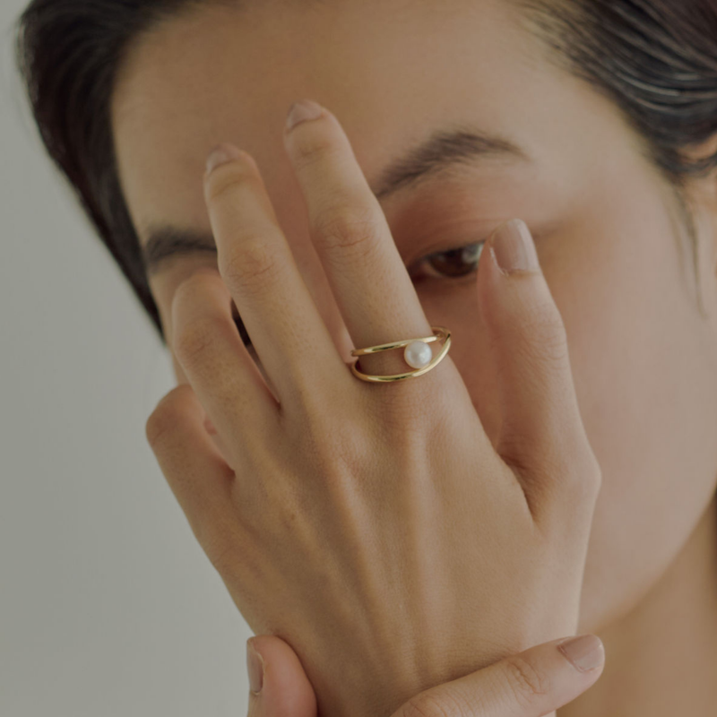 [harbinger] Spiral pearl ring gold 