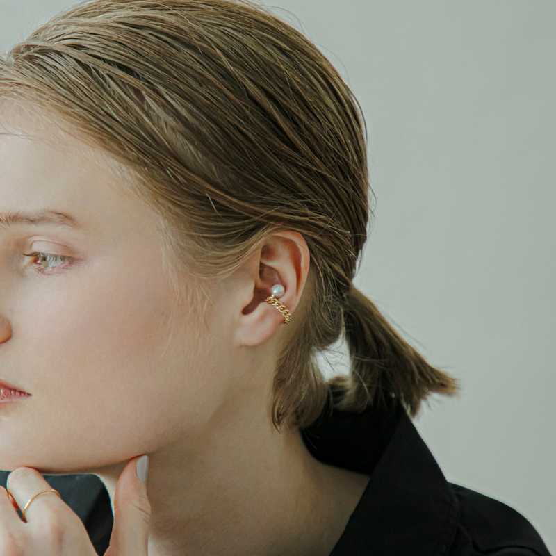 【link】カットチェーン＆パールイヤーカフ gold