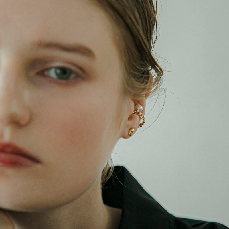 【link】カットチェーン＆パールイヤーカフ gold