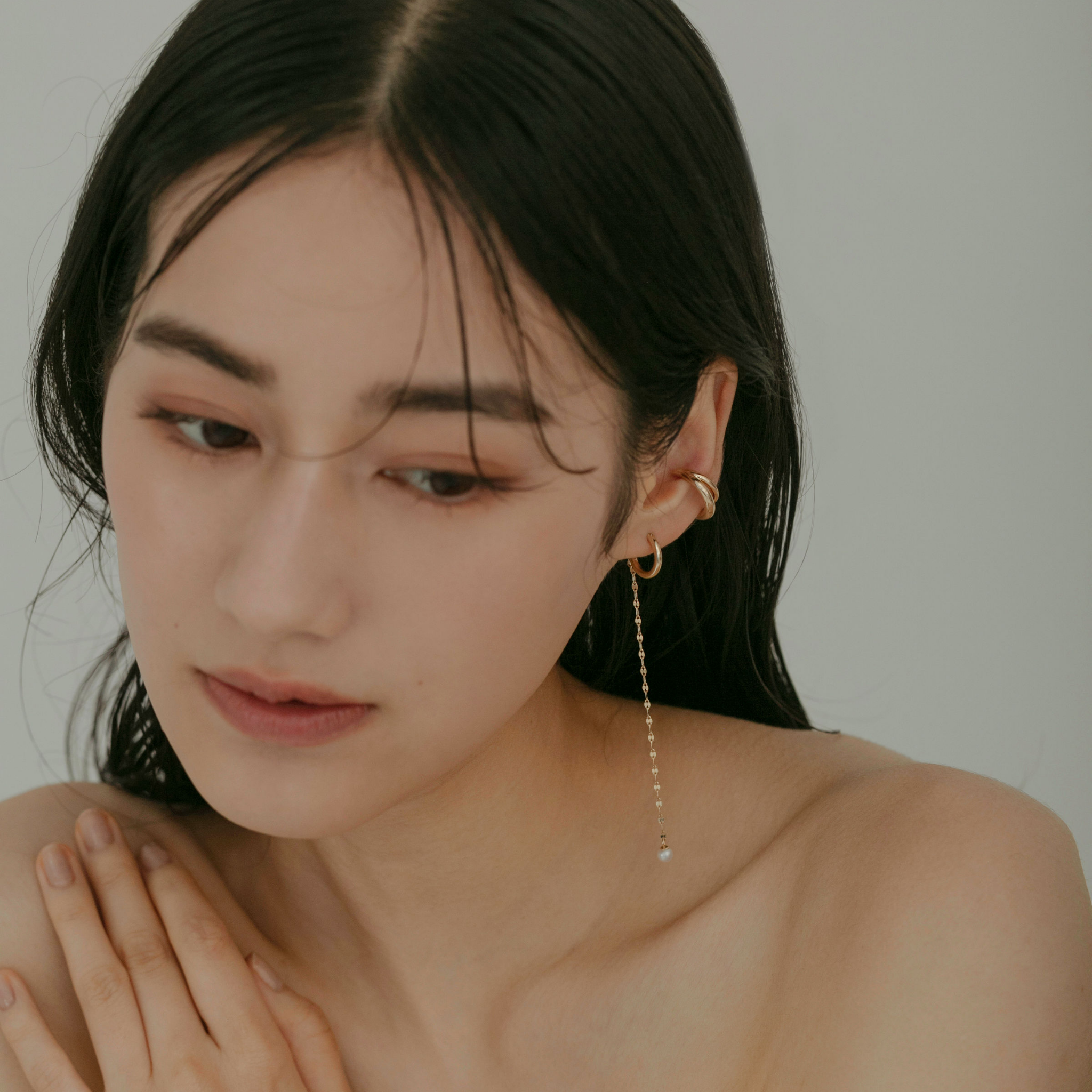 【link】プチパール＆エクレアチェーンピアス gold