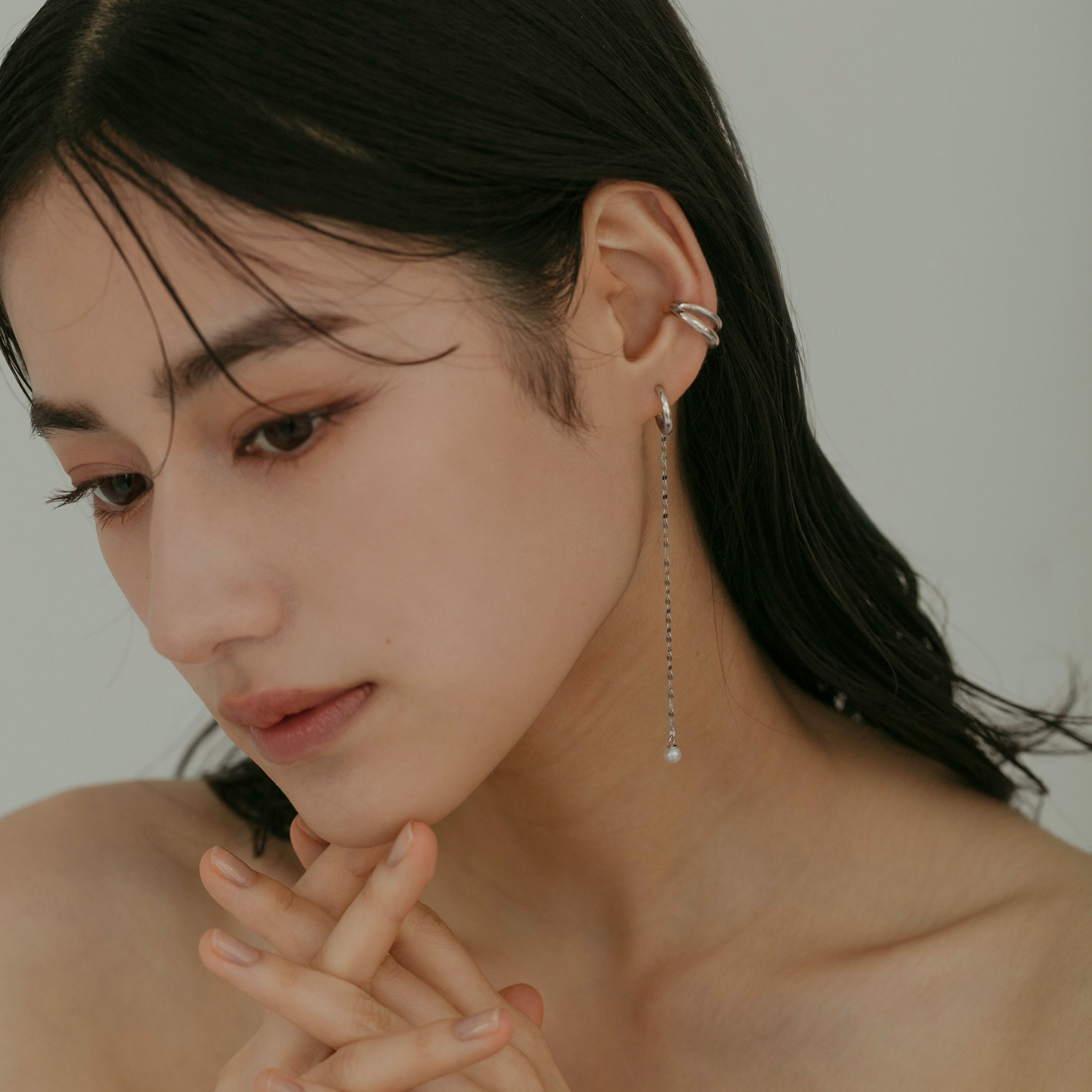 【link】プチパール＆エクレアチェーンピアス silver