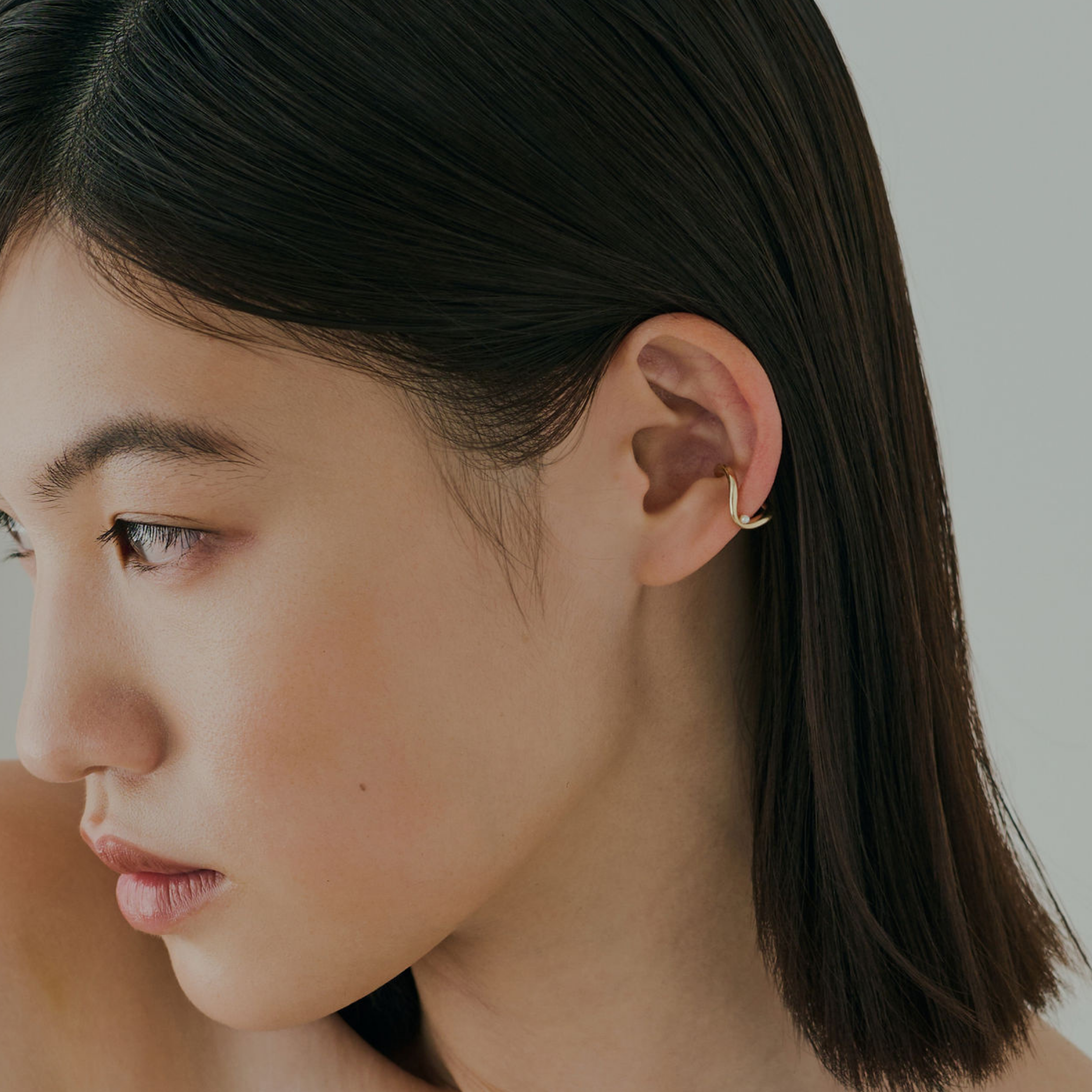 [Horizon] Wave & Petite Pearl Ear Cuff Gold