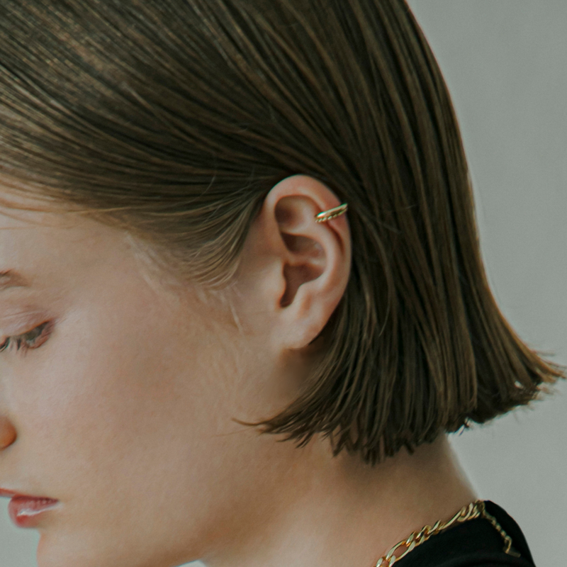 [link] Cut ball chain mini ear cuff gold