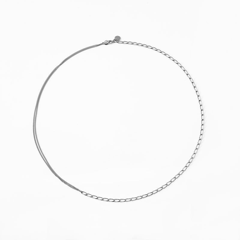 [link] Double chain long necklace silver