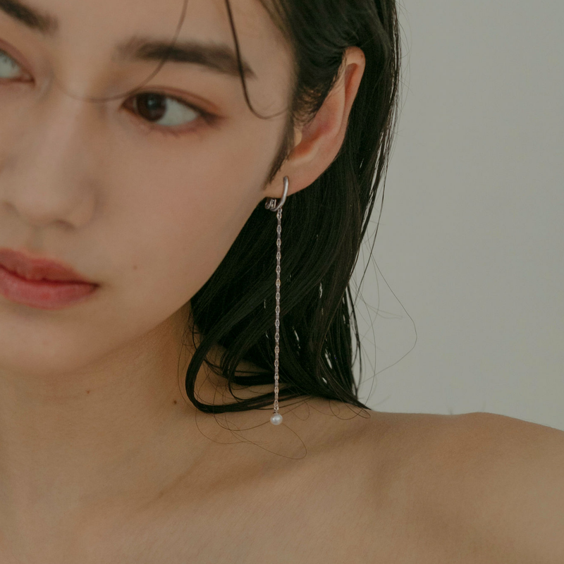 【link】プチパール＆エクレアチェーンイヤリング silver