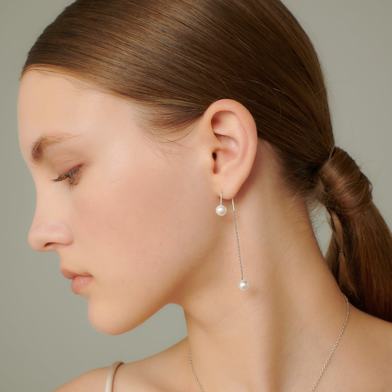 [Horizon] Pearl catch chain earrings silver